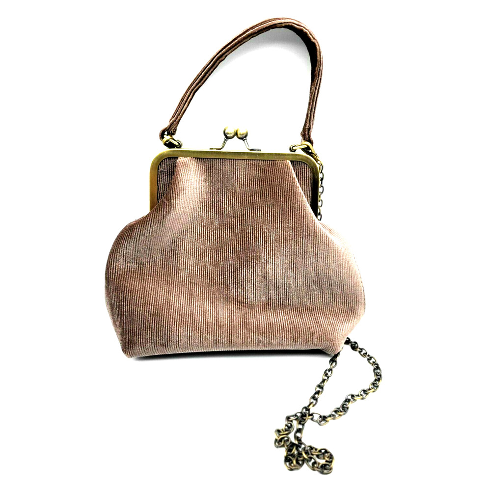 Anthropologie Pink Velvet Kiss-Lock Crossbody Bag with Gold Chain
